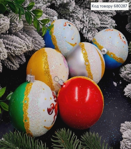 Набор шаров 80мм "КРАСКА-круг", с символом года - "Лошадь", 6 шт/уп, новогодние украшения, Украина. 680287 фото 2