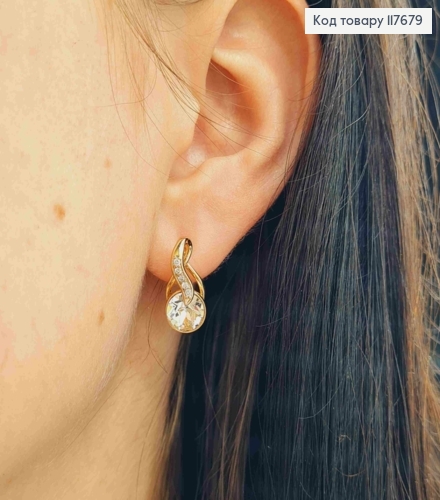 Серьги "Музыкальные Ноты" с Блестящим камнем Сваровски, 1,7см, англ. застежка, Xuping 18К 117679 фото 2