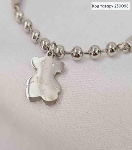 Браслет срібного кольору, з підвіскою TOUS, 18,5+5см, сталь Stainless Steel 250098 фото 2