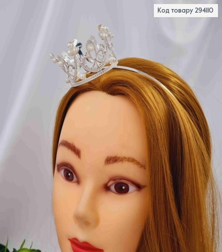 Корона СЕРЕБРЯНОГО цвета на обруче, с жемчужками, 4см*6,5см 294110 фото 2