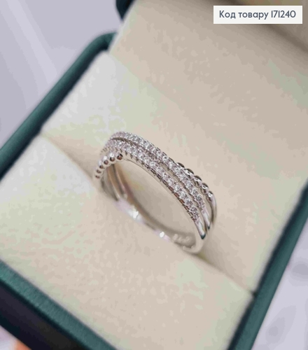 Кольцо родованное "Блеск" украшено Блестящими камнями в два ряда, Xuping 171240 фото 3