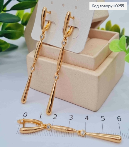Серьги с подвижной подвеской с блестящими камешками, 1,6+4,3см, английская застежка, Xuping 18K 110255 фото 2