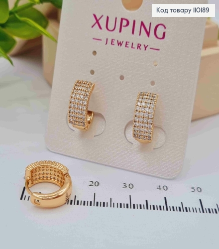 Сережки Кільця прикрашені Блискучими камінцями, ширина 6мм,  діаметр 1,3см, Xuping 18K 110189 фото 2