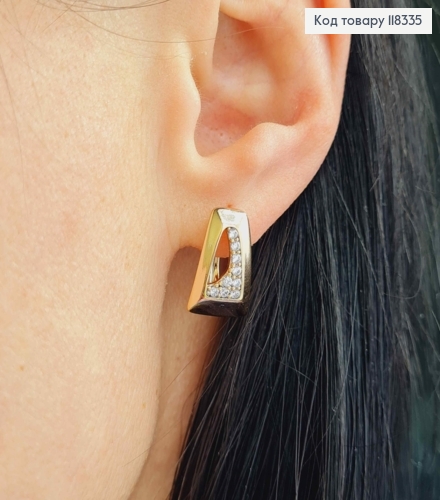 Сережки "Трапеція" прикрашені камінцями, 1,5см, англійська застібка, XUPING 18K 118335 фото 2