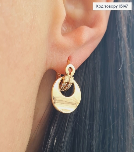 Сережки кільця "Плоска монета" з камінцями, 2см, з англ. заст. Xuping 18K 115147 фото 2