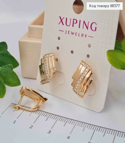 Сережки "Фігурні" прикрашені Яскравими камінцями, 1,7см, англійська застібка, Xuping 18К 118377 фото 2