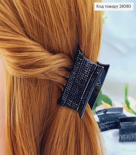 Краб пластик 5,5см ПРЯМОУГОЛЬНЫЙ в ЧЕРНЫХ стразах 211080 фото 2