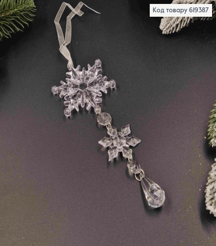 Фігурка "ПІДВІСКА сніжинок" ,довжина 18см, новорічна прикраса, пластик 619387 фото 2