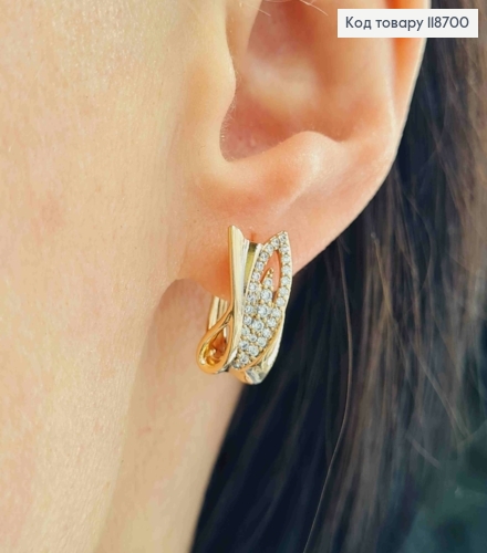 Серьги "Начало" украшены блестящими камешками, 1,6см, англ. застежка, Xuping 18К 118700 фото 2