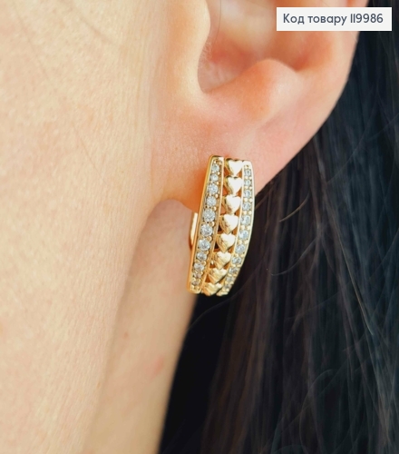 Серьги "Любовь" украшены Блестящими камешками, длина 1,6см, английская застежка, Xuping 18K 119986 фото 2