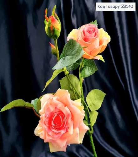 Штучна гілочка Троянди, НІЖНО-РОЖЕВОГО кольору, 2квітки, 2бутони на метал. стержні, висота 51см 551540 фото 2