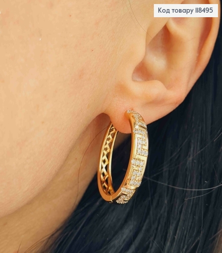 Серьги кольца украшены Блестящими камешками, ширина 5мм, диаметр 2,7см, XUPING 18K 118495 фото 5