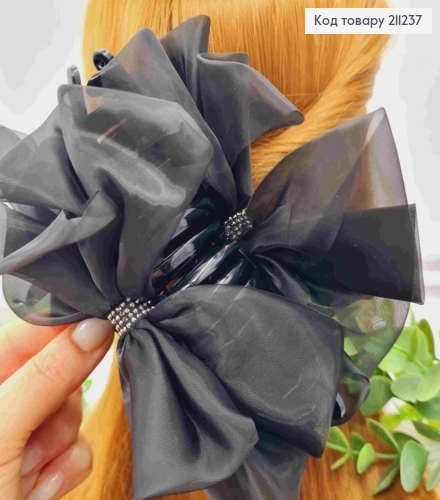 Краб пластик прикрашений "БАНТИКОМ" з органзи зі стразами, 12,5см, Чорного кольору 211237 фото 2