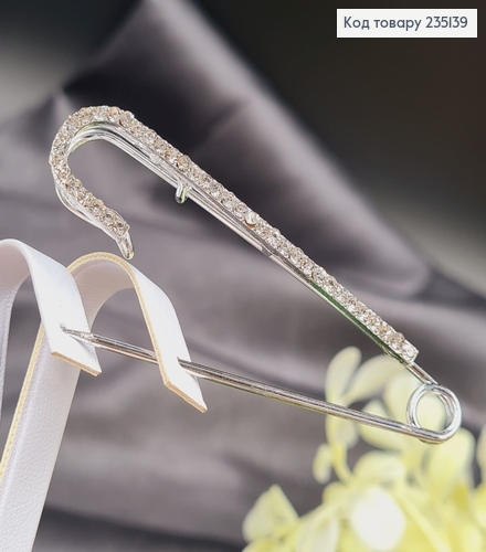 Брошка Шпилька в камушках 7*2 см, серебряный цвет. 235139 фото 2