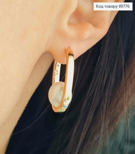 Серьги кольца "Овальные" с Жемчужиной, длина 2,4 см, Xuping 18K 119776 фото 2