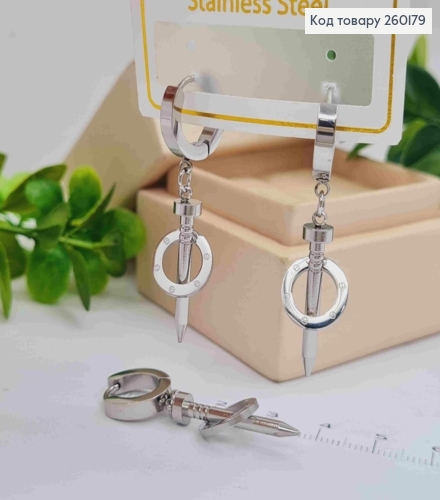 Сережки кільця (1см), срібного кольору, стилізовані під Картьє, 3,5см, сталь Stainless Steel 260179 фото 2