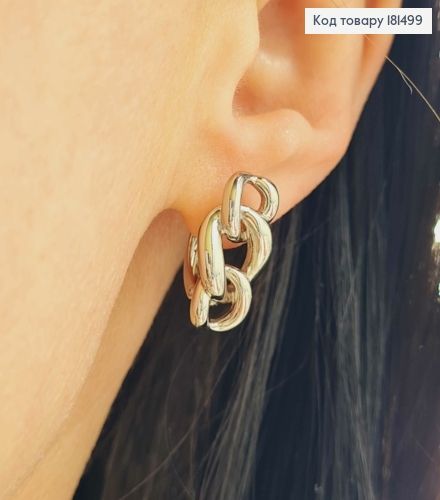 Сережки родованные, "Звенья цепи", 2см, английская застежка, Xuping 181499 фото 2