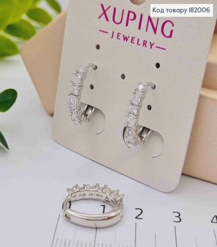 Серьги кольца "Овальные" украшены Блестящими камешками, длина 1,6см, Xuping 182006 фото 2