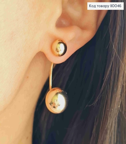 Серьги гвоздики "ДИОР" с двумя шариками, 3см, Xuping 18К 110046 фото 3