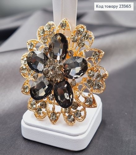 Брошка метал Цветок с серыми камушками 6х6см 235165 фото 2