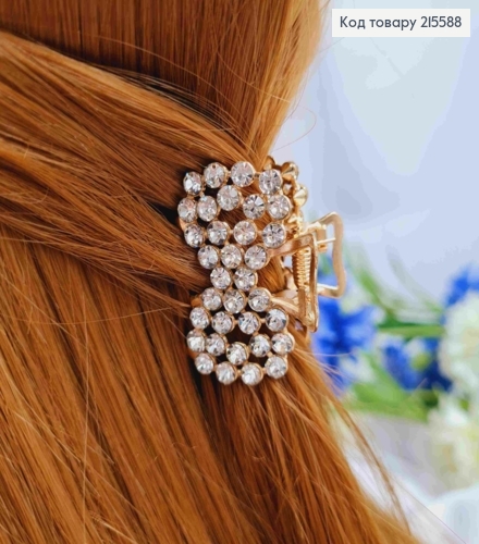 Краб металл "Бантик", 3,8см в камнях, золотого цвета 215588 фото 2