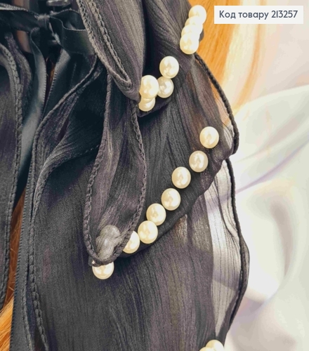 Краб пластик (4см), украшенный Бантиком из органзы и Бусинками (17см), Черного цвета. 213257 фото 2