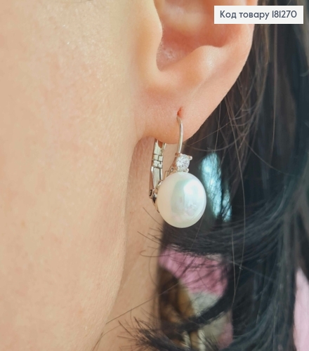 Серьги родованные, с жемчужиной и маленьким камешком, 1,4см, с франц. зам. Xuping 181270 фото 2