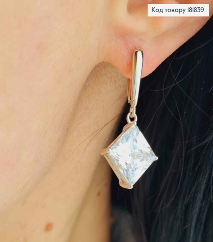 Серьги родованные с подвесным Блестящим камнем, 1,6+1,5 см, английская застежка, XUPING 181839 фото 3