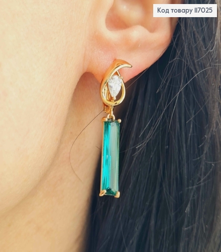 Сережки "Анубіс" з підвіскою бірюзовим Кристалом, 4см, англ.заст. Xuping 18К  117025 фото 3