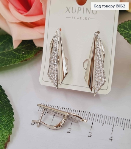 Сережки родованные, "Самолетик" в камнях, 2,5см, англ. застежка, Xuping 181162 фото 3