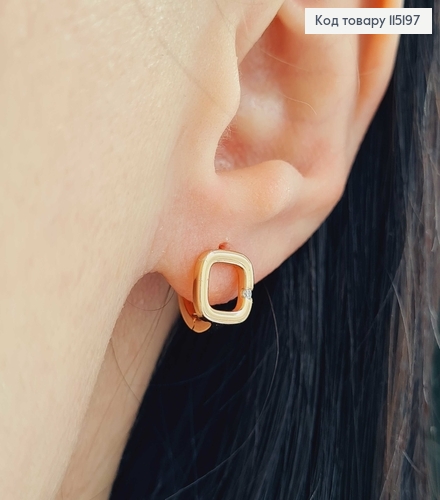 Сережки кільця з квадратиками із камінцем, 1см Xuping 18K 115197 фото 2