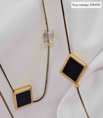 Біжутерія на шию подвійна з Ромбами та квадратними бусинами, 88+4см, Чорного+Золото кольору 236478 фото 2