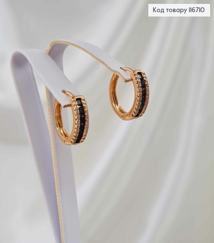 Серьги кольца, с черными камешками, диаметр 1,5см, Xuping 18K 116710 фото 3