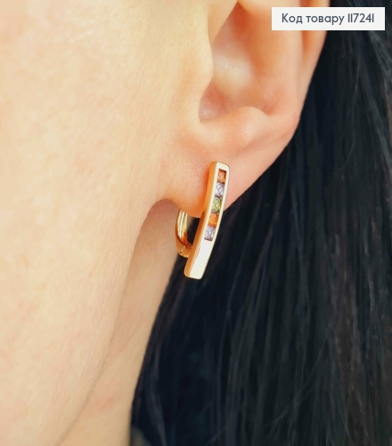 Серьги Прямые с разноцветными камешками, высота 1,9см, английская застежка XUPING 18K 117241 фото 2