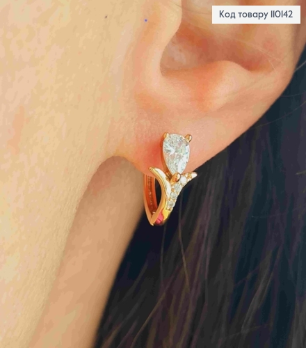Сережки кільця з Блискучим каменем, діаметр 1,3см, Xuping 18К 110142 фото 2