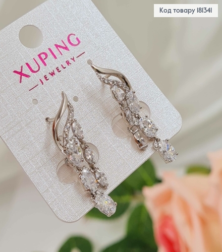 Сережки родованные, Крылья голубки, с камешками, 3см, англ. зам. Xuping 181341 фото 3