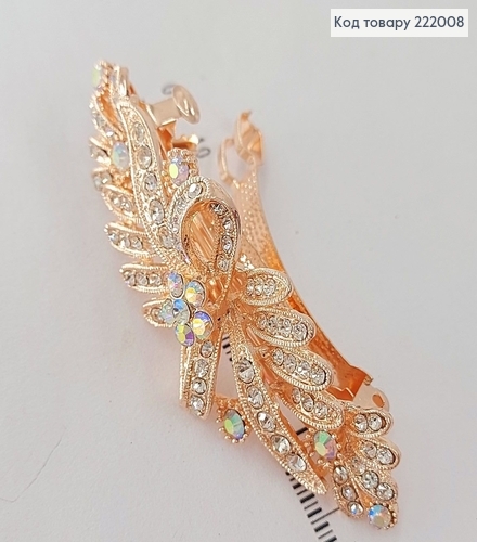 Заколка автомат металл золото с камнями бантик 7 см в ассорт. 222008 фото 3