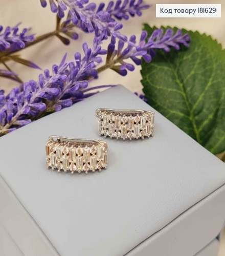 Серьги овальные с блестящими камнями, 1,9см, англ. застежка XUPING 181629 фото 2