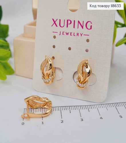 Серьги "Огоньки" с Блестящими камешками, 1,5см, английская застежка, Xuping 18К 118633 фото 2