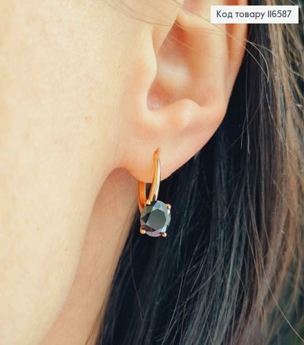 Серьги "Виолетт", с черным камешком, 2см, англ. зам. Xuping 18К 116587 фото 2