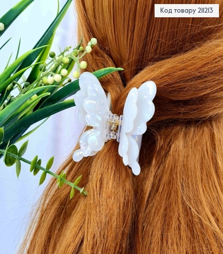 Краб пластик "МЕТЕЛИК" з подвійними ажурними крилами, 6,5*6,5см, Біло-Перламутрового кольору 211213 фото 2