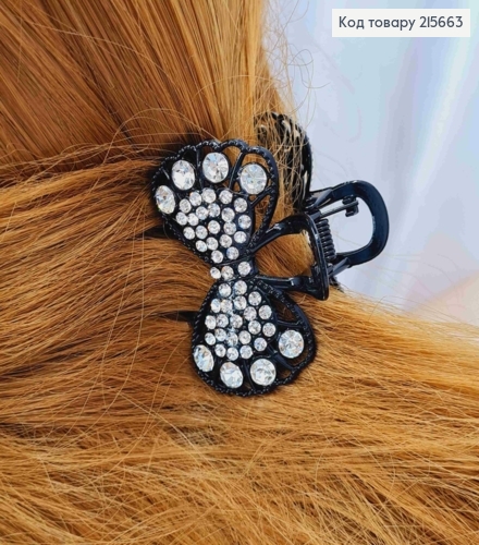 Краб метал "Ажурний БАНТИК" з Блискучими камінцями, 4,5*2,5см, Чорного кольору 215663 фото 2