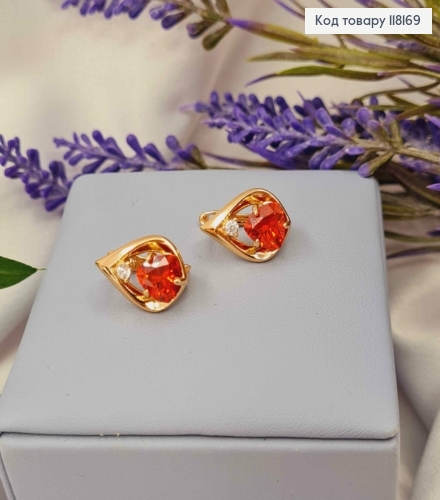 Серьги "СОФИ" с Красным камнем, 1,5см, англ. заст., Xuping 18K 118169 фото 2