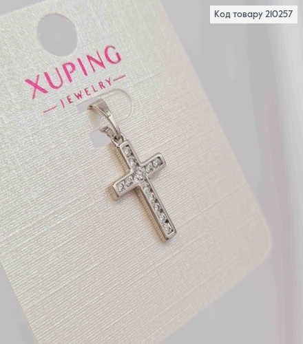 Крестик родованный украшен блестящими камешками, 1,8*1см, Xuping 210257 фото 2