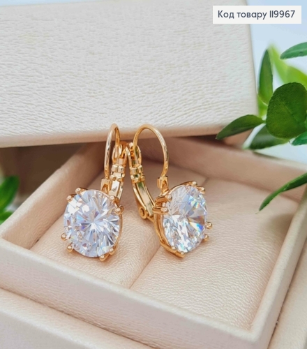 Серьги с изысканным блестящим камнем, длина 2,1см, застежка левербек, Xuping 18K 119967 фото 3