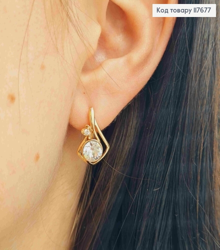 Серьги "Музыка Сердца" с Блестящим камнем Сваровски, 1,8см, англ. застежка, Xuping 18К 117677 фото 2