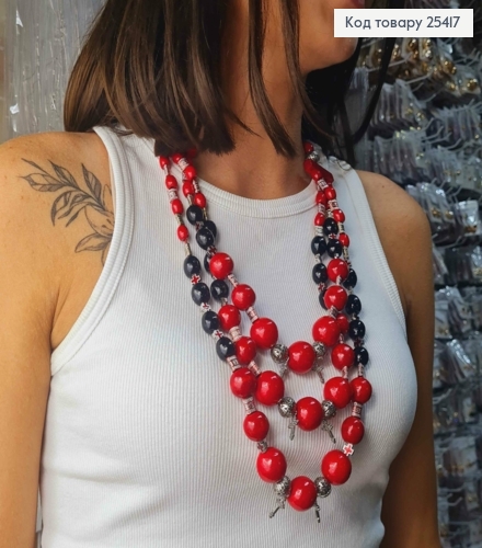 Ожерелье деревянное, в этническом стиле, КРАСНО-ЧЕРНОГО цвета, 75см, ручная работа 25417 фото 2