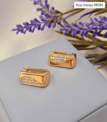 Серьги квадратные украшены камешками, 1,6*0,7см, английская застежка, Xuping 18К. 118084 фото 3