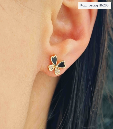 Серьги гвоздики, Бабочки с черной эмалью и камешками, 0,7см, Xuping 18К 116286 фото 2