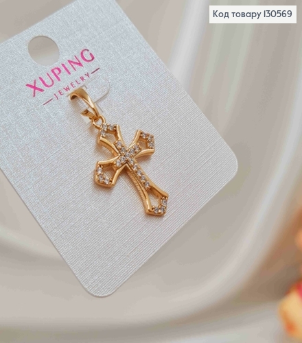 Крестик двойной, в камешках, 2,5*1,5, Xuping 18К 130569 фото 2